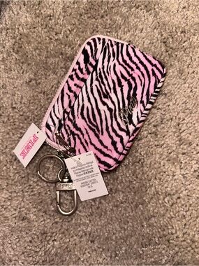 PINK Victoria's Secret Pink Zebra Print Zip Phone Pouch with Keyring 🖤💗